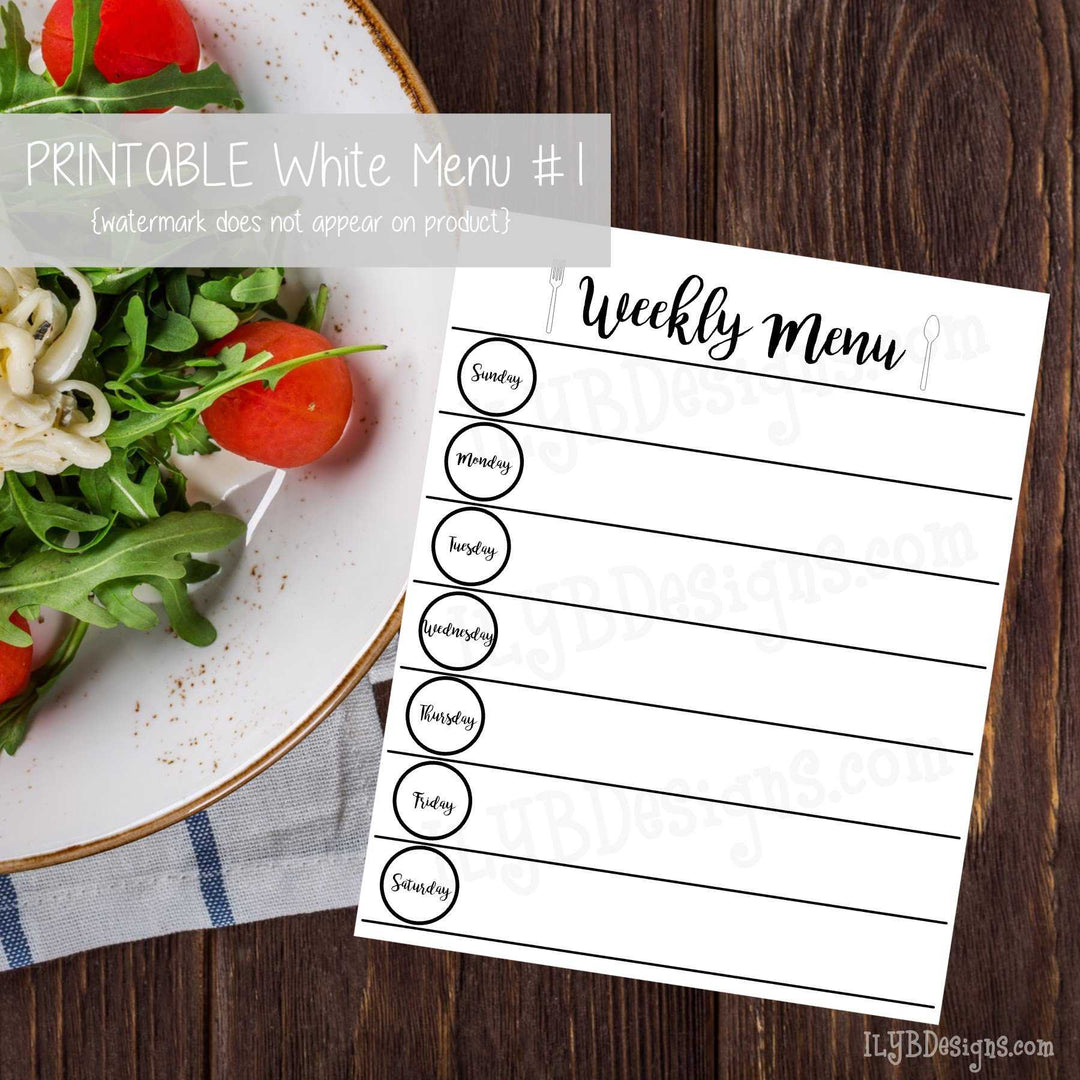 PRINTABLE White Menu #1 - ILYB Designs