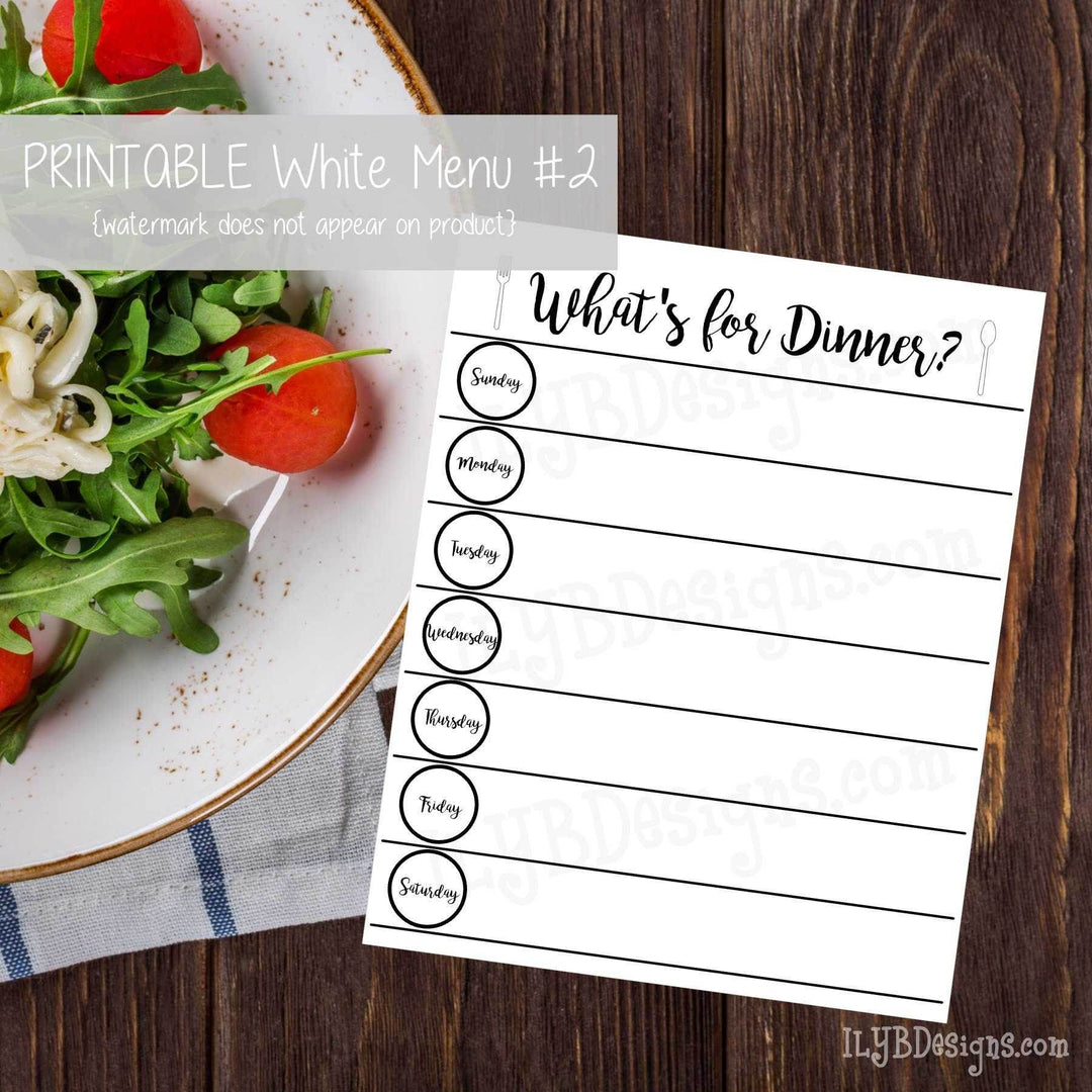 PRINTABLE White Menu #2 - ILYB Designs