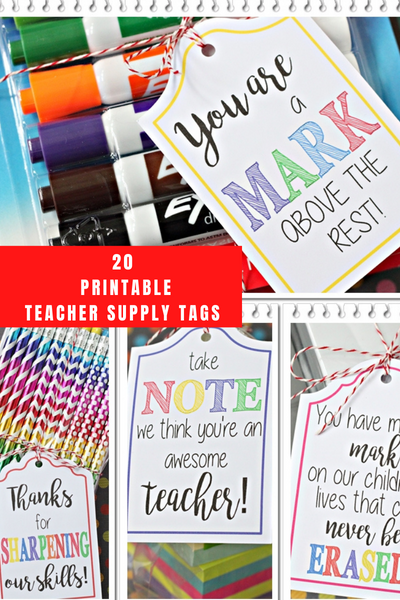 20 Printable Teacher Supply Gift Tags | ILYB Designs