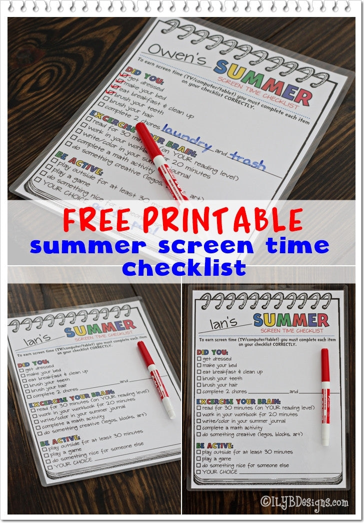 Summer Screen Time Checklist PRINTABLE - ILYB Designs