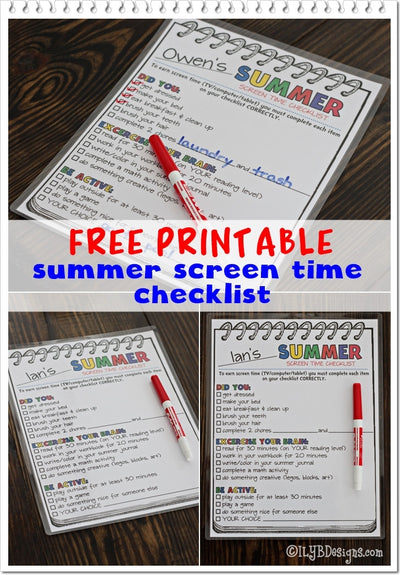 Summer Screen Time Checklist FREE PRINTABLE