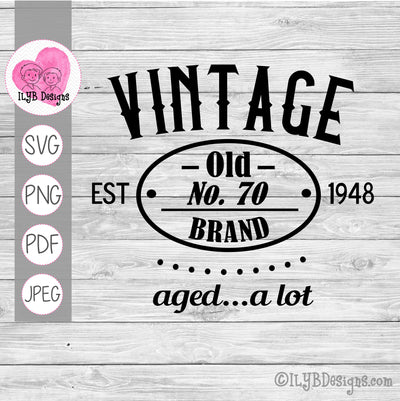 Vintage aged a lot svg design with a center oval with old no. (age) brand and aged a lot underneath. 