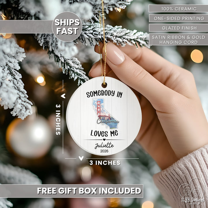 Somebody Loves Me State Ornament | Personalized Long Distance Christmas Gift