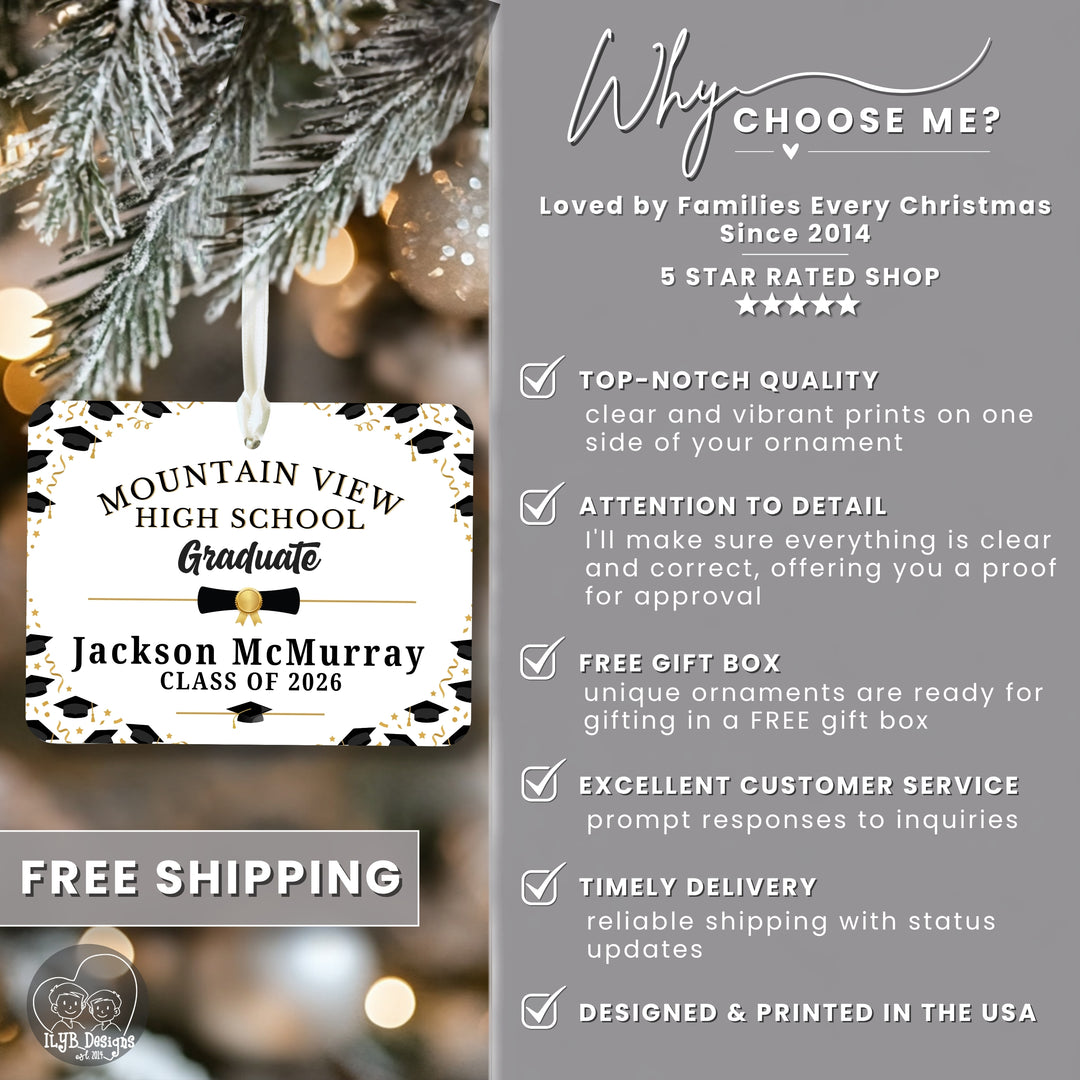 Graduation Ornament | High School or College Graduate Gift | Personalized Ceramic Christmas Ornament