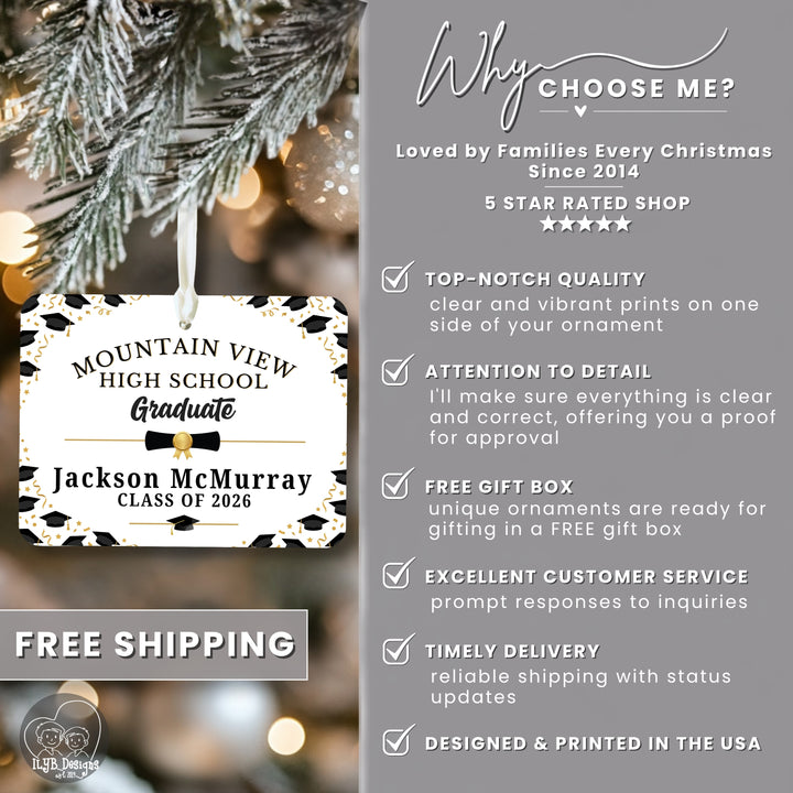 Graduation Ornament | High School or College Graduate Gift | Personalized Ceramic Christmas Ornament