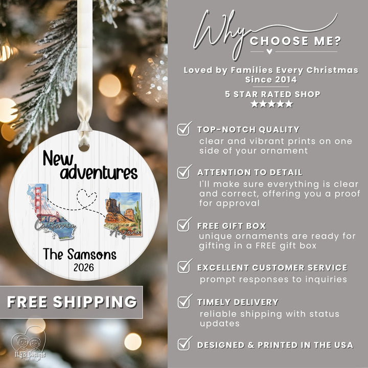 Personalized Moving States Ornament | Custom State to State Christmas Gift