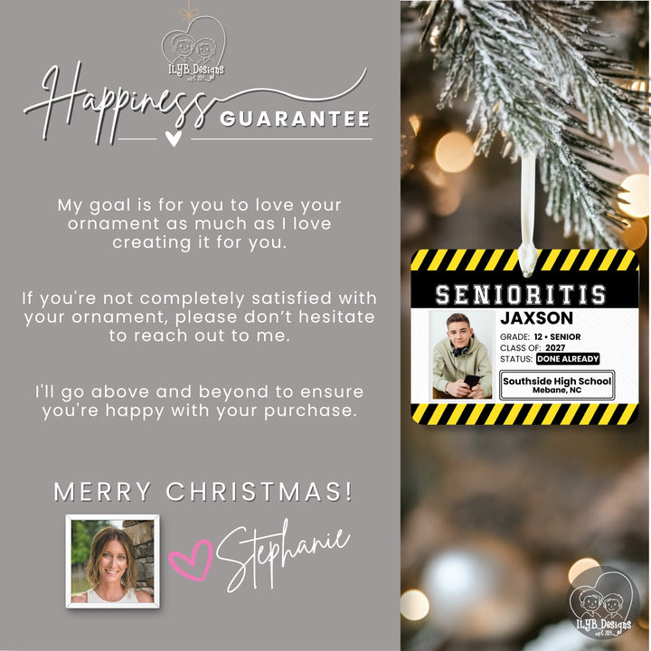 Senior 2027 Ornament | Senioritis Class of 2027 Gift | Personalized Ceramic Christmas Ornament with Photo