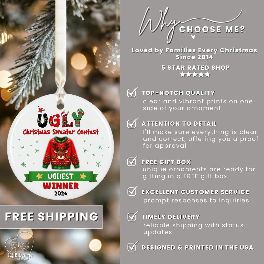 Ugly Christmas Sweater Contest Prize Ornament | Custom Winner Trophy Gift