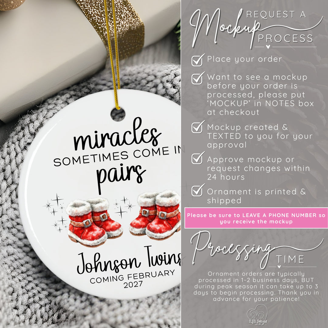 Miracles Sometimes Come in Pairs Twins Pregnancy Announcement Ornament
