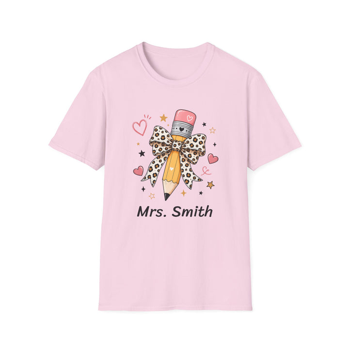 Personalized Leopard Pencil Bow Teacher Shirt | Custom Name Tee