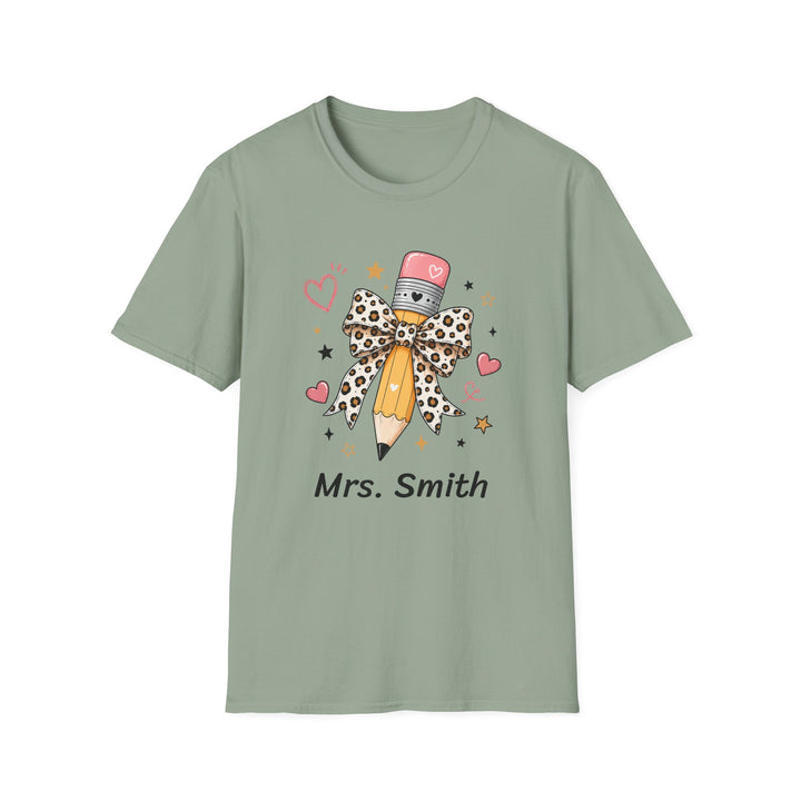 Personalized Leopard Pencil Bow Teacher Shirt | Custom Name Tee