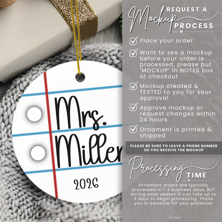 Personalized Teacher Ornament | Notebook Paper Custom Ceramic Christmas Gift