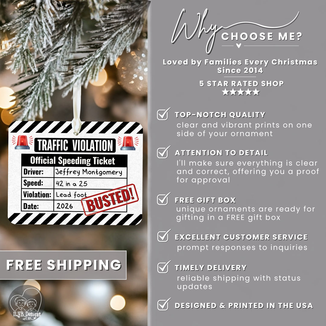 Funny speeding ticket new driver personalized ceramic Christmas ornament - view 7