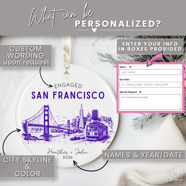Personalized Engagement Ornament | US City Skyline Custom