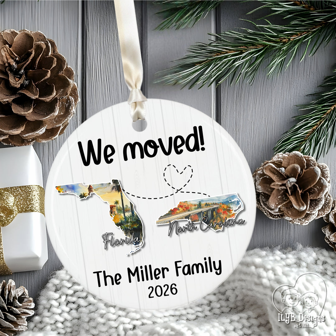 Personalized Moving States Ornament | Custom State to State Christmas Gift