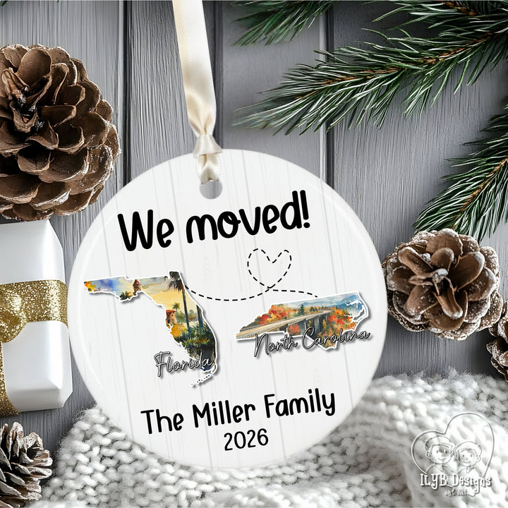 Personalized Moving States Ornament | Custom State to State Christmas Gift