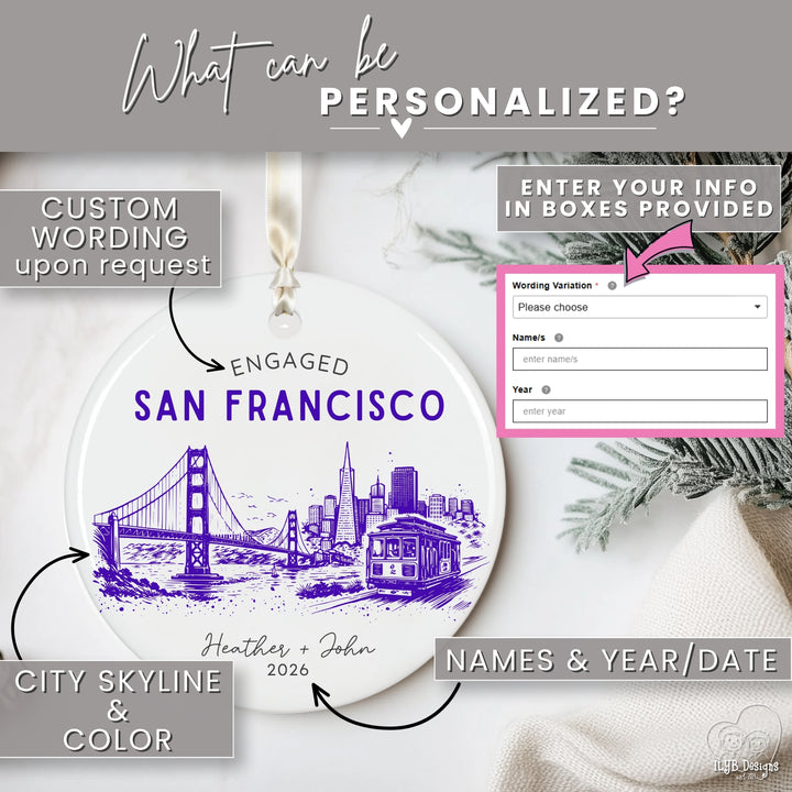 Personalized Engagement Ornament | US City Skyline Custom
