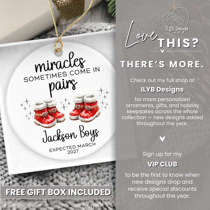 Miracles Sometimes Come in Pairs Twins Pregnancy Announcement Ornament