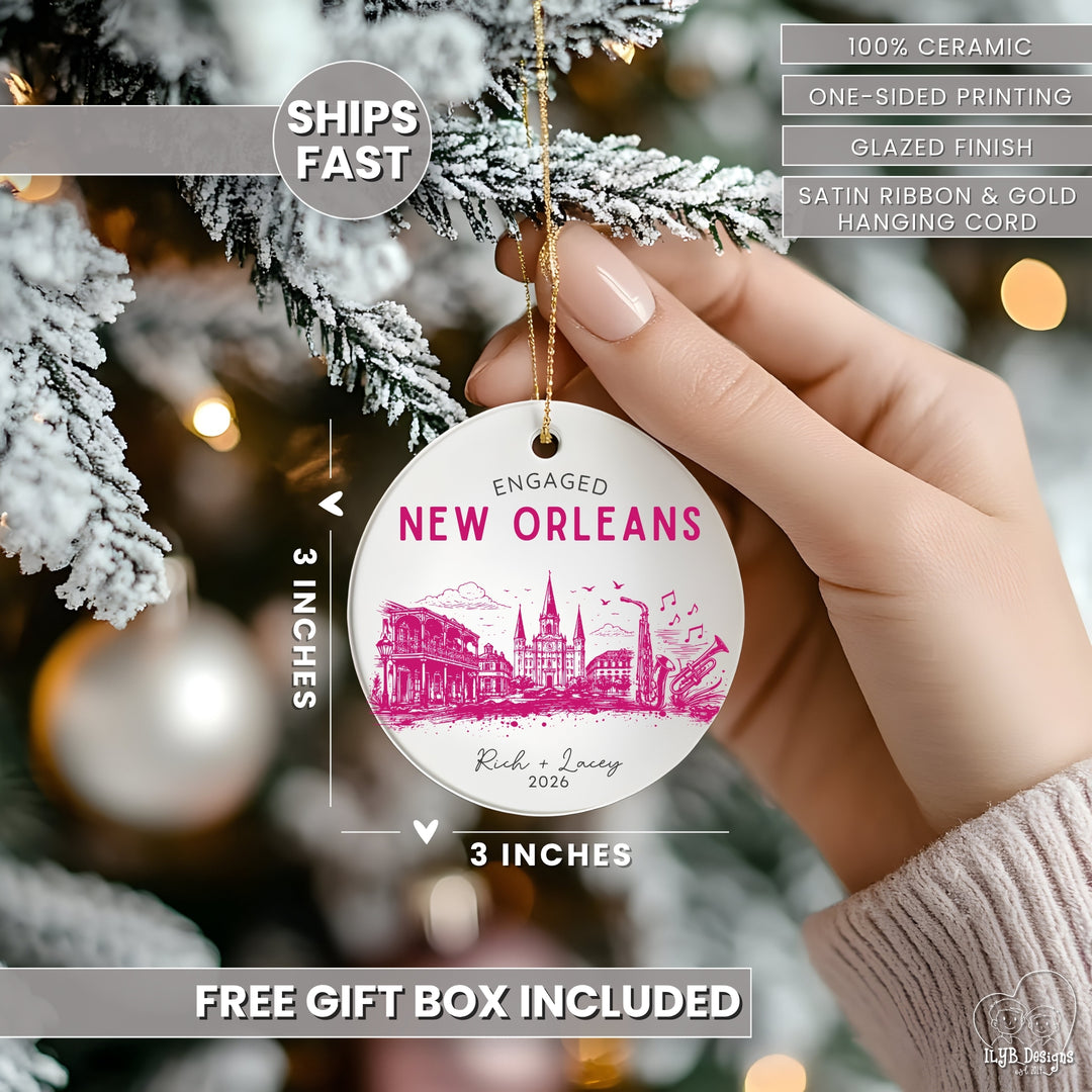 Personalized Engagement Ornament | US City Skyline Custom