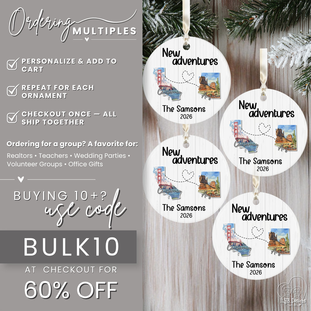 Personalized Moving States Ornament | Custom State to State Christmas Gift