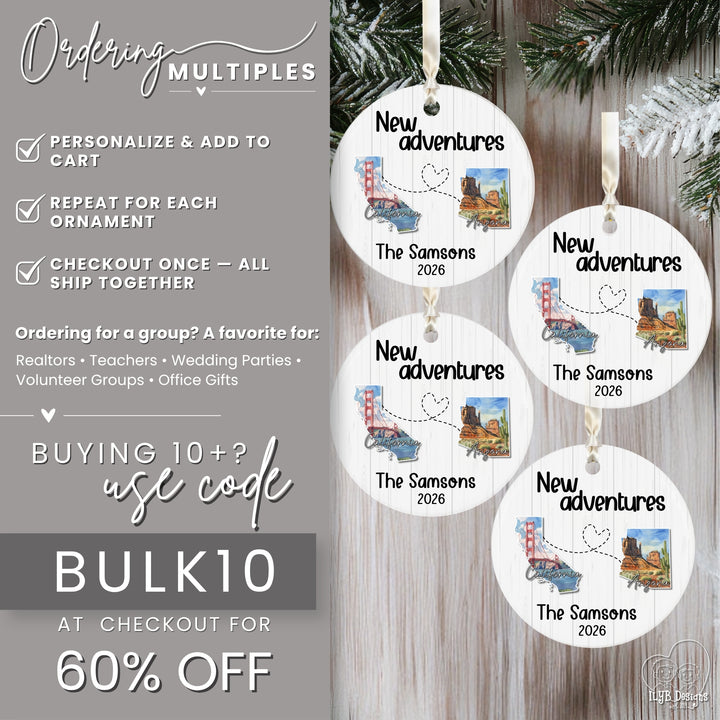 Personalized Moving States Ornament | Custom State to State Christmas Gift