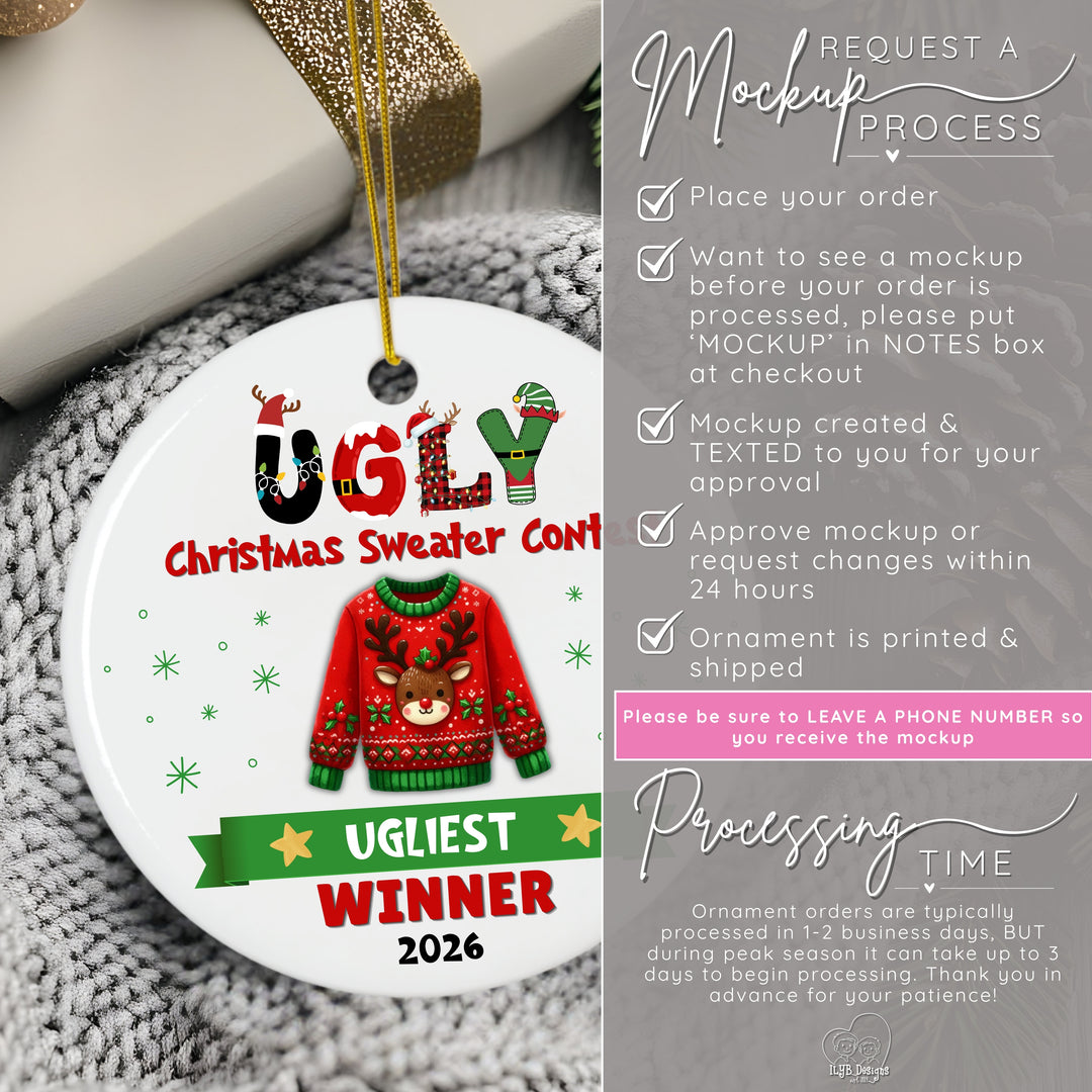 Ugly Christmas Sweater Contest Prize Ornament | Custom Winner Trophy Gift