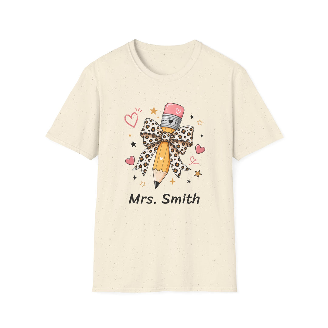 Personalized Leopard Pencil Bow Teacher Shirt | Custom Name Tee