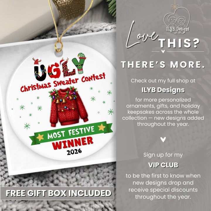 Ugly Christmas Sweater Contest Prize Ornament | Custom Winner Trophy Gift