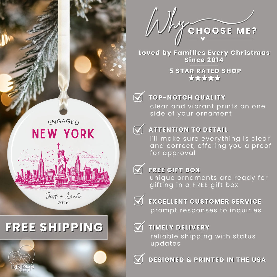 Personalized Engagement Ornament | US City Skyline Custom