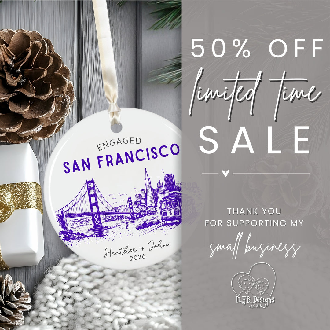 Personalized Engagement Ornament | US City Skyline Custom