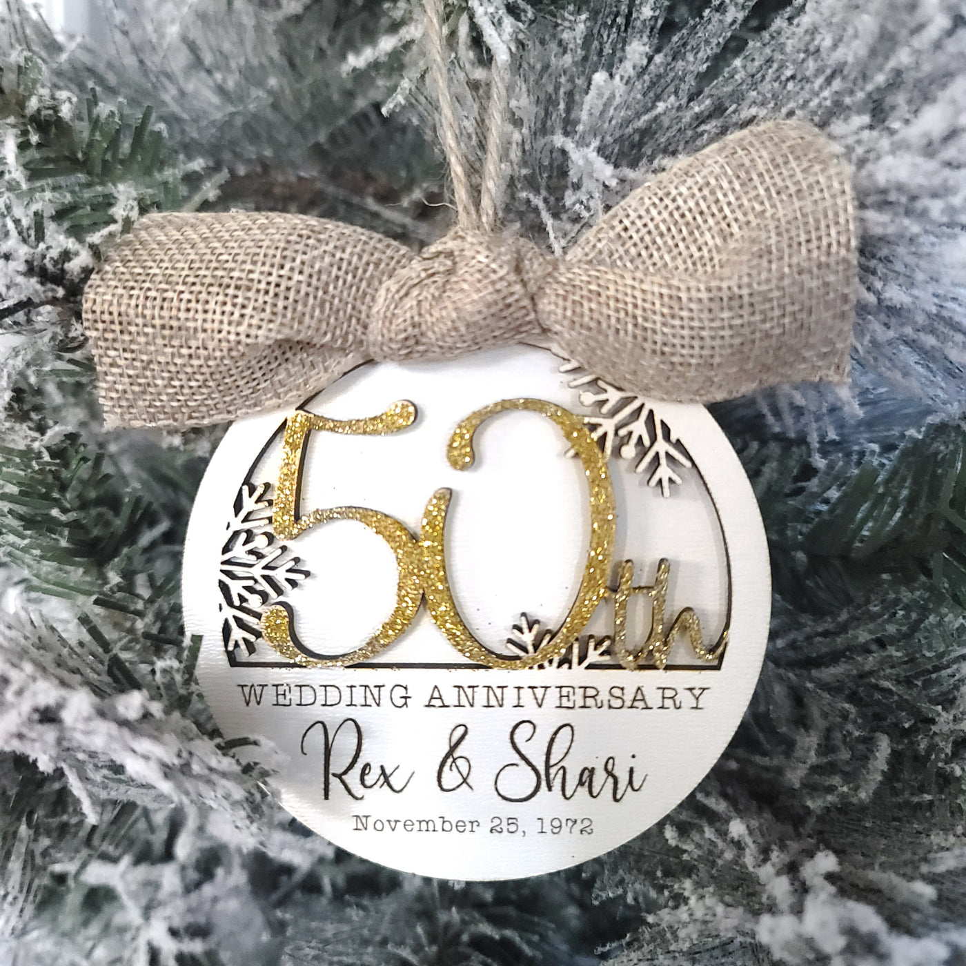 25th, 50th, 60th, 70th, 75th Wedding Anniversary Christmas Ornament | Personalized Laser Cut Wood Ornament