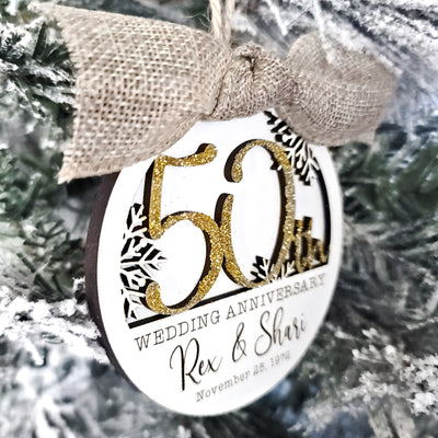 25th, 50th, 60th, 70th, 75th Wedding Anniversary Christmas Ornament | Personalized Laser Cut Wood Ornament