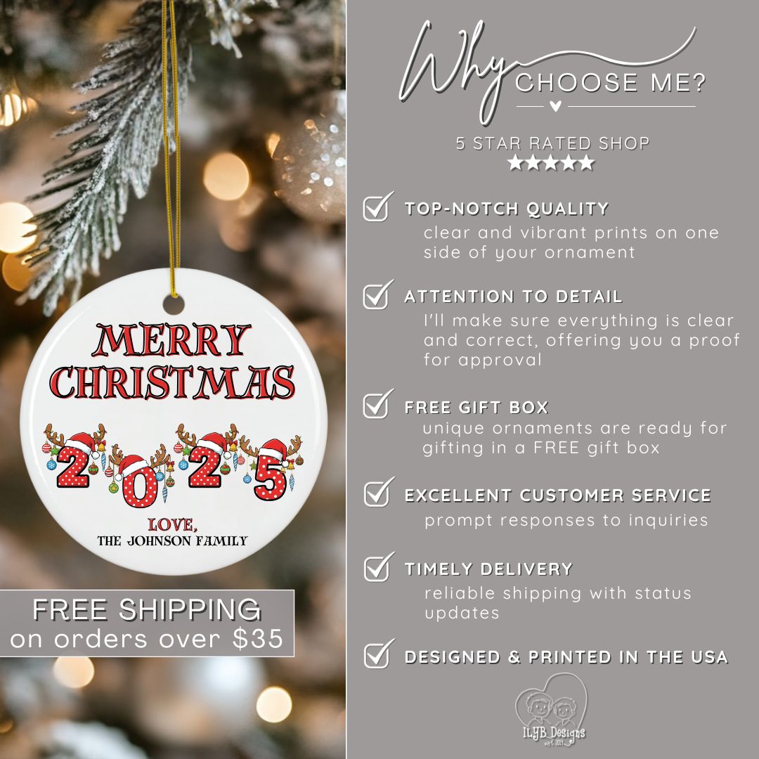 2025 Merry Christmas Ornament Personalized | Custom Family Ornament