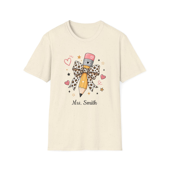 Personalized Leopard Pencil Bow Teacher Shirt | Custom Name Tee