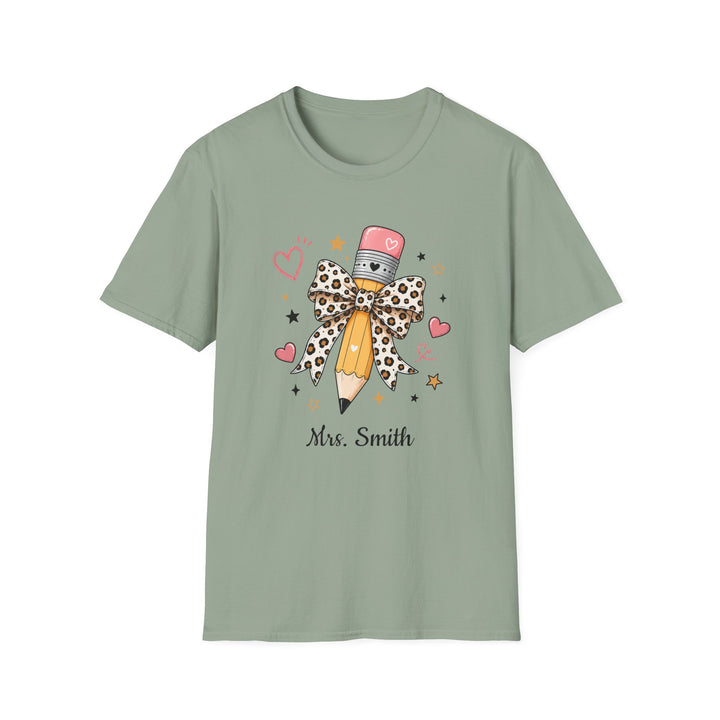 Personalized Leopard Pencil Bow Teacher Shirt | Custom Name Tee