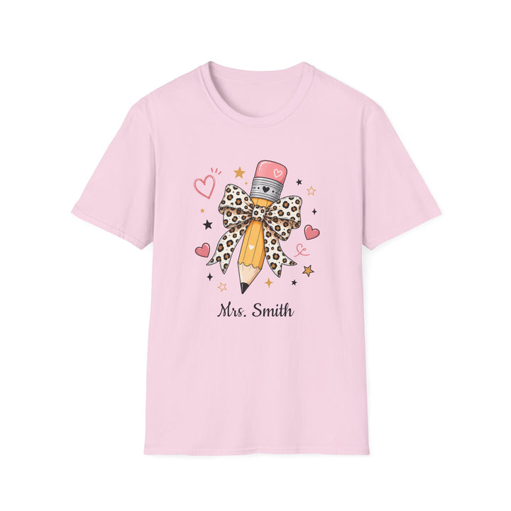 Personalized Leopard Pencil Bow Teacher Shirt | Custom Name Tee
