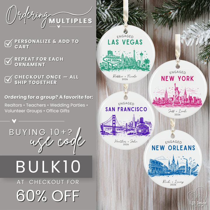 Personalized Engagement Ornament | US City Skyline Custom