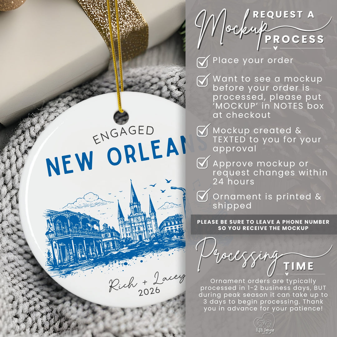 Personalized Engagement Ornament | US City Skyline Custom