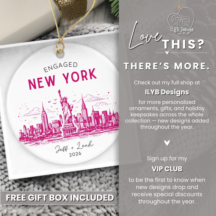 Personalized Engagement Ornament | US City Skyline Custom