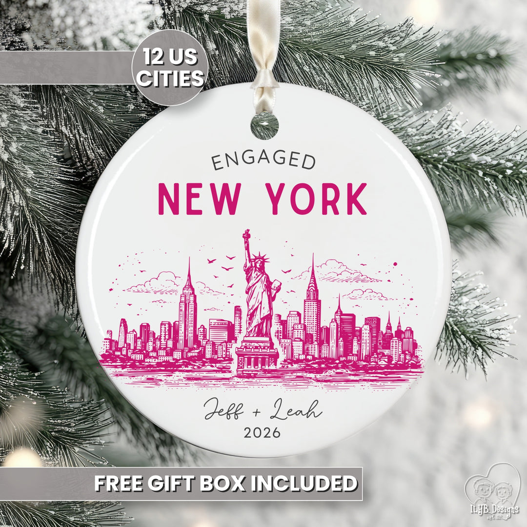 Personalized Engagement Ornament | US City Skyline Custom