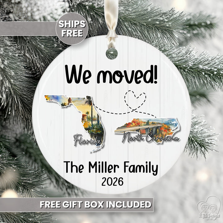 Personalized Moving States Ornament | Custom State to State Christmas Gift