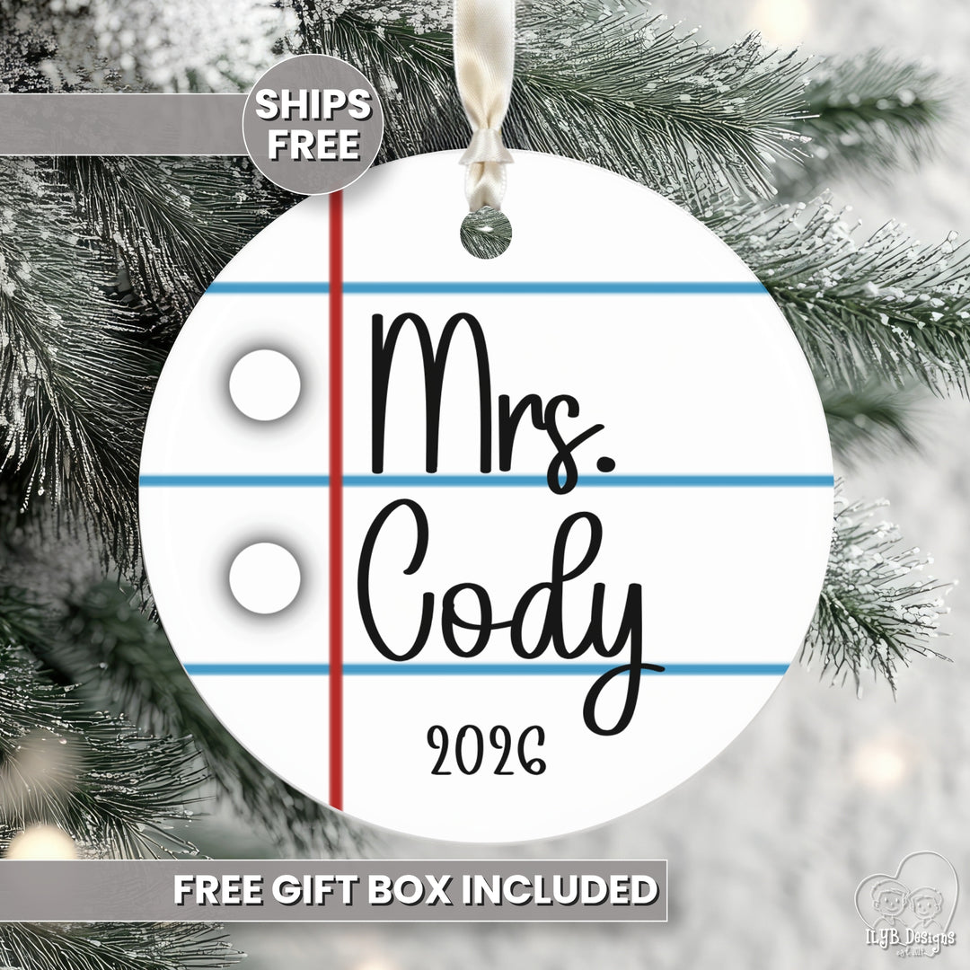 Personalized Teacher Ornament | Notebook Paper Custom Ceramic Christmas Gift