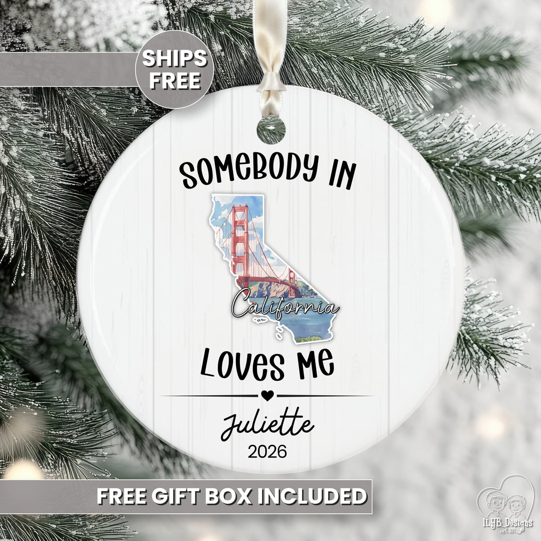 Somebody Loves Me State Ornament | Personalized Long Distance Christmas Gift