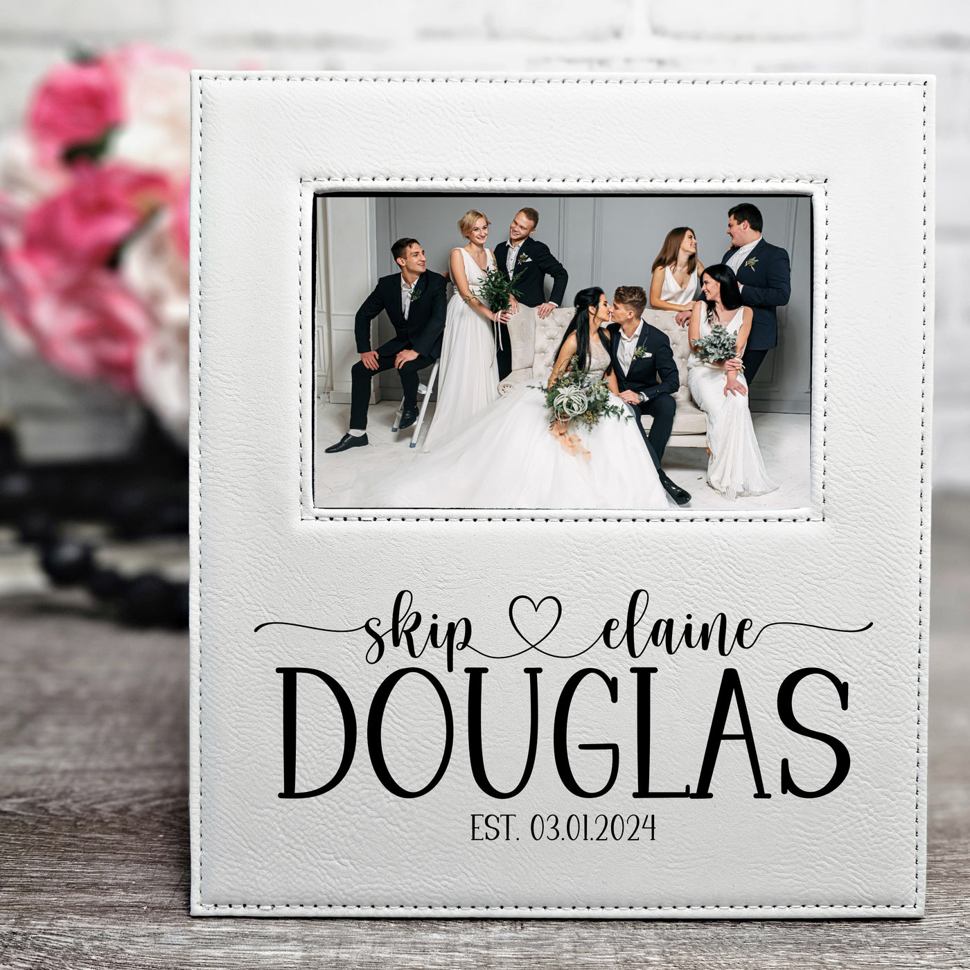 Personalized Couples Name Wedding Picture Frame (#2) | Leatherette Picture Frame