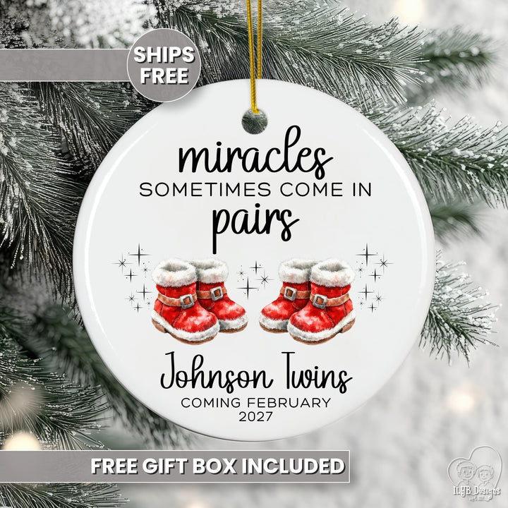 Miracles Sometimes Come in Pairs Twins Pregnancy Announcement Ornament