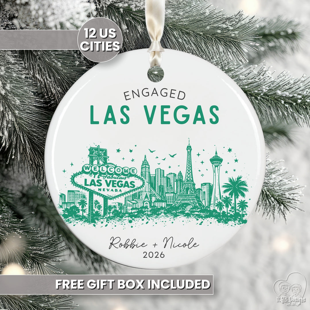 Personalized Engagement Ornament | US City Skyline Custom
