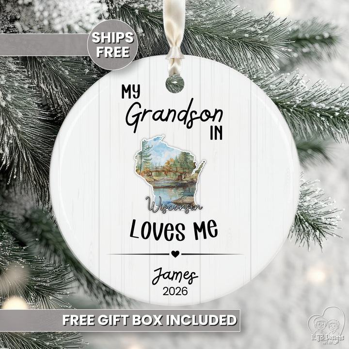 My Grandchild Loves Me State Ornament | Long Distance Grandparent Christmas Gift