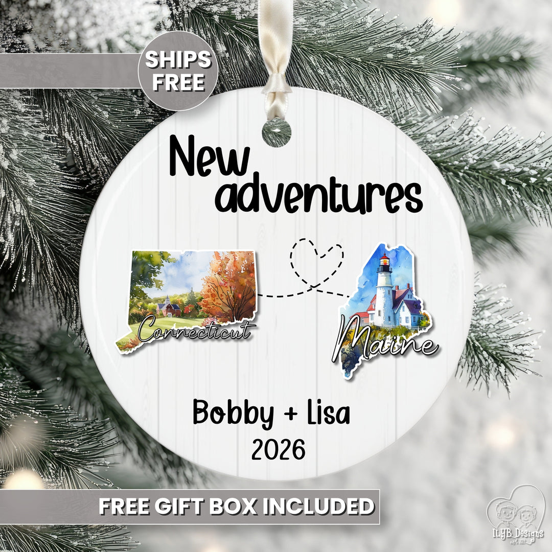 Personalized Moving States Ornament | Custom State to State Christmas Gift