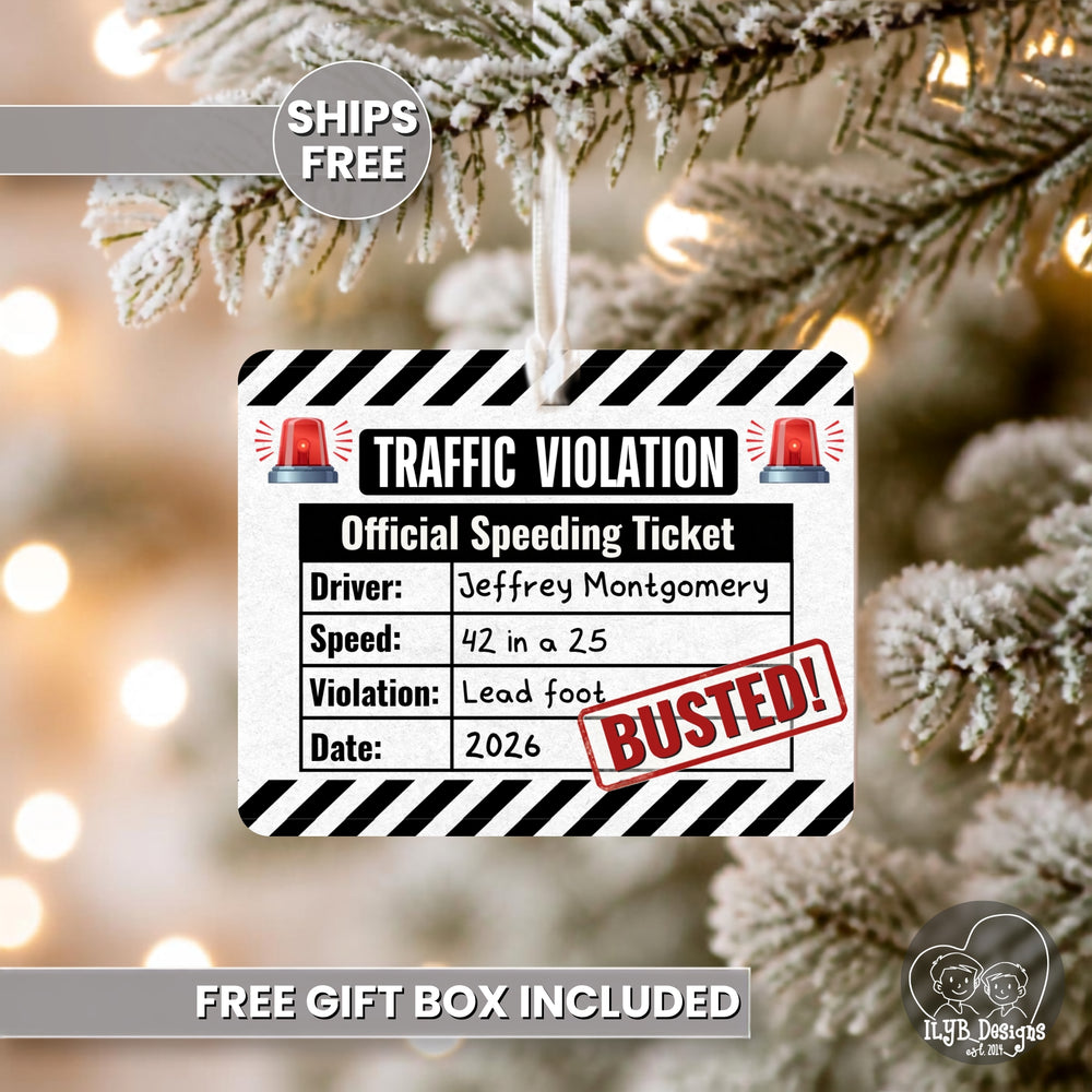 Funny speeding ticket new driver personalized ceramic Christmas ornament - view 2