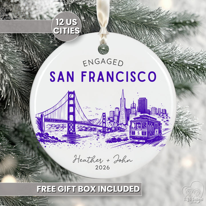 Personalized Engagement Ornament | US City Skyline Custom